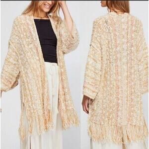 Free People fringe knit Duster Poncho Lucia Size Small Boho Festival Cardigan